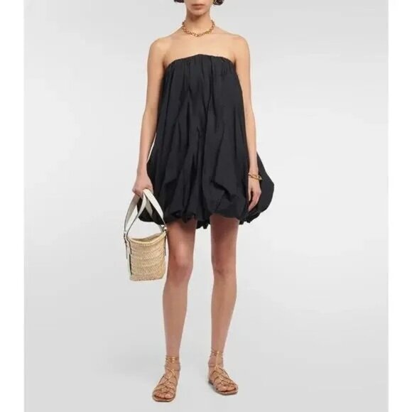 🆕ULLA JOHNSON Polline Bubble Hem Mini Dress Cotton Black 6 - Picture 7 of 13